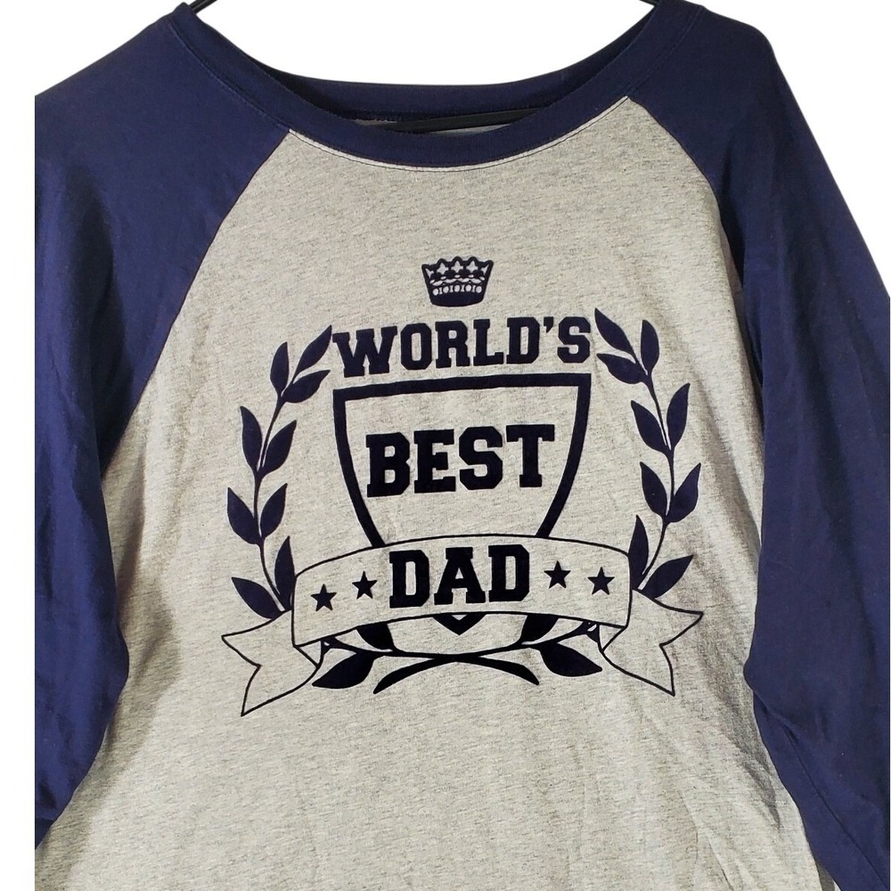 The Children's Place Worlds Best Dad Raglan Baseball Tee Grey Navy Mens XL Adult